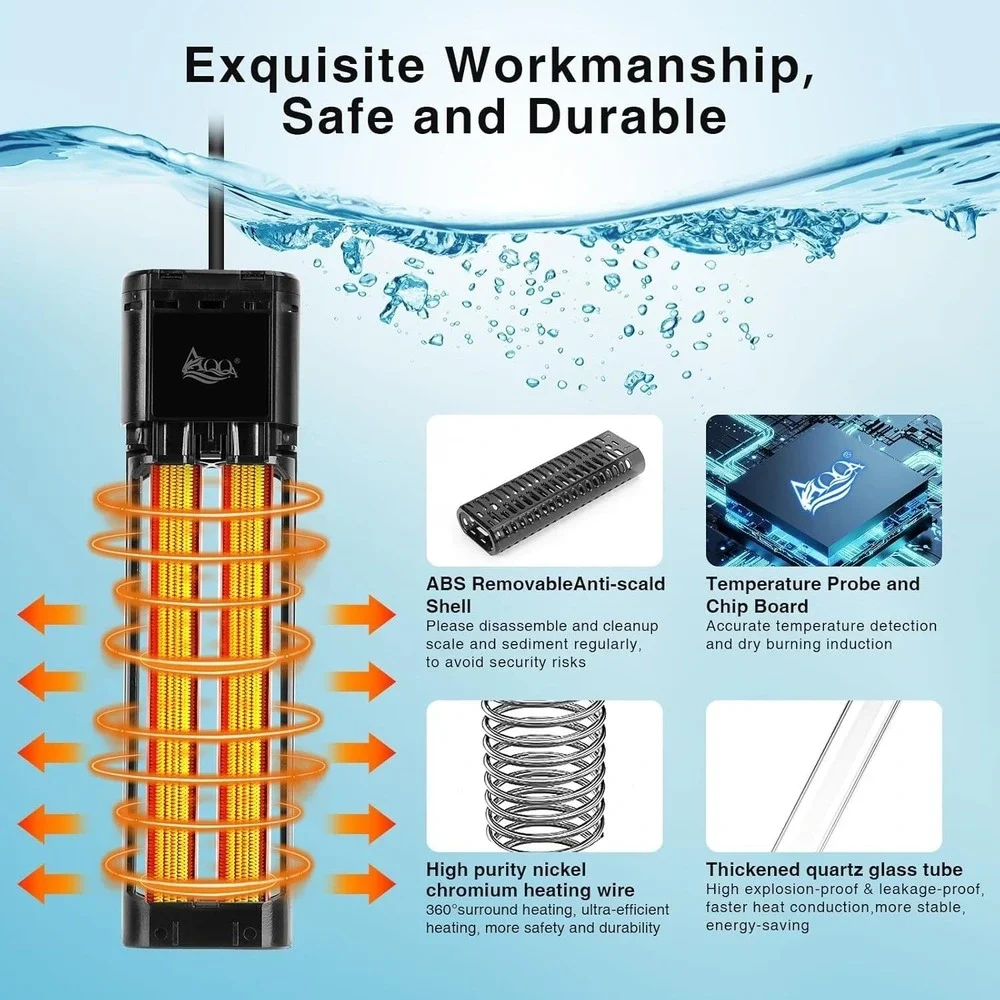 AQQA‎ 1200W Aquarium Heater Submersible 155-265 Gallon Fish Tank Digital Display